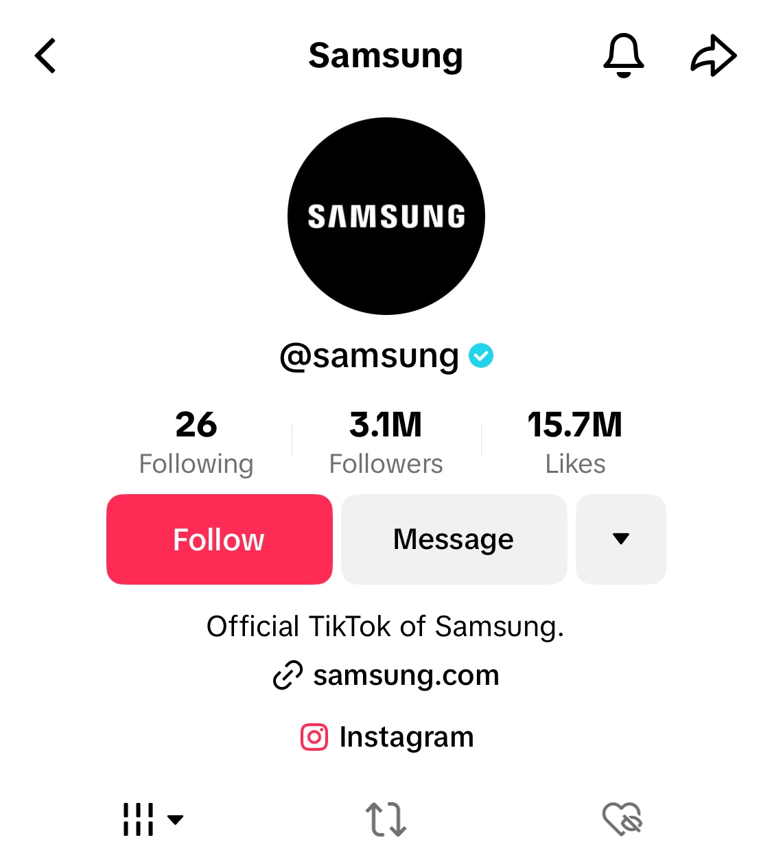 Samsung's TikTok account