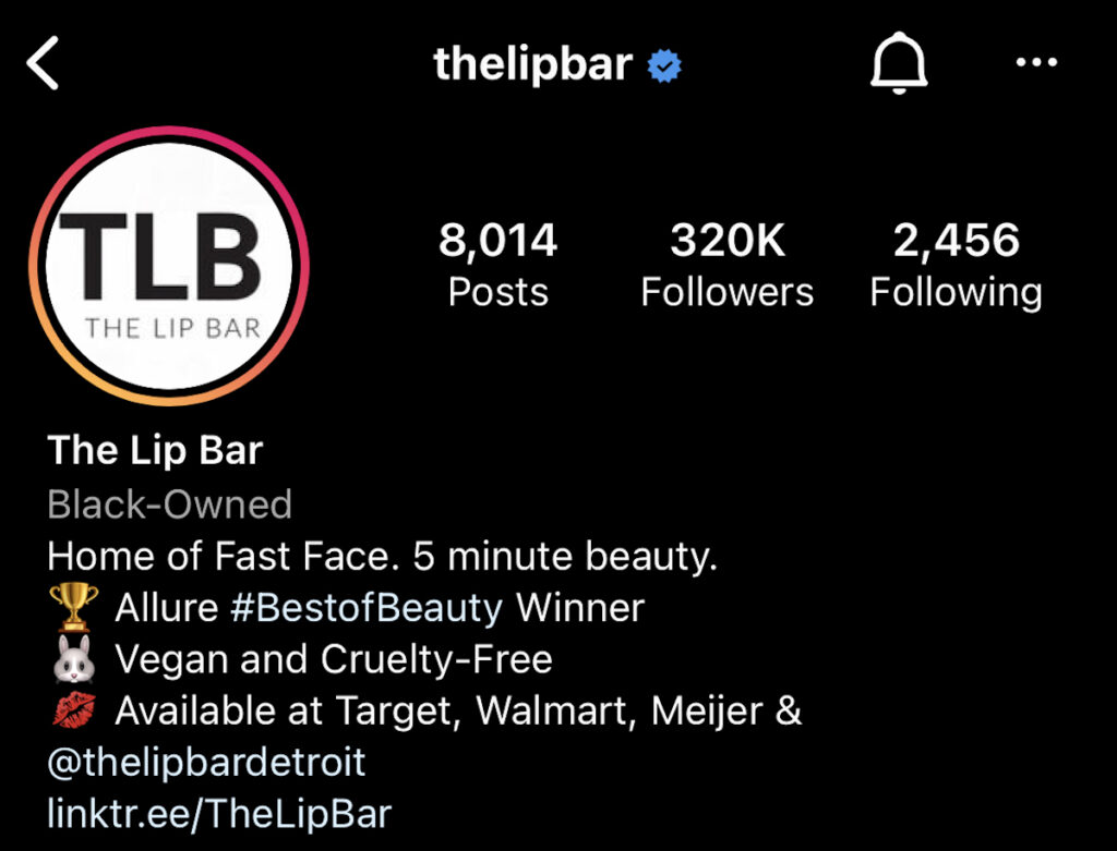 The Lip Bar optimizes their Instagram profile.