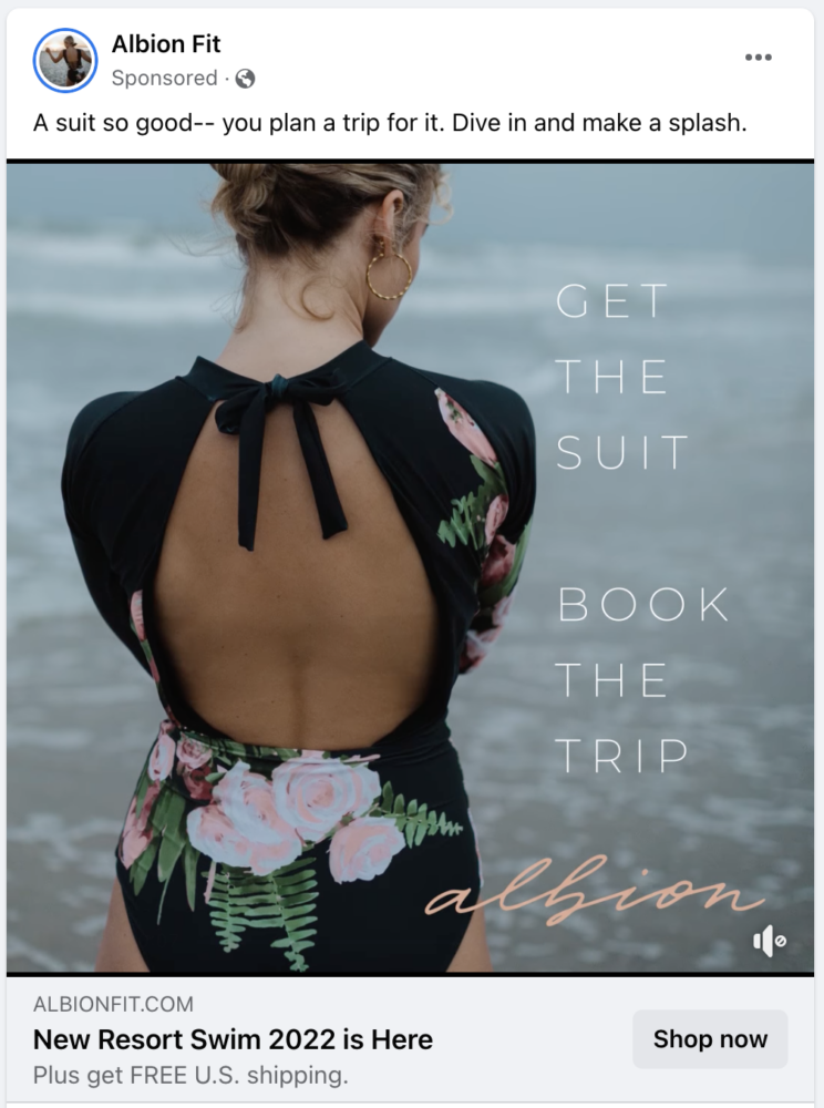 An example of a Facebook feed video ad from Albion Fit