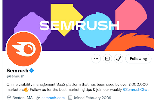 semrush social profile example
