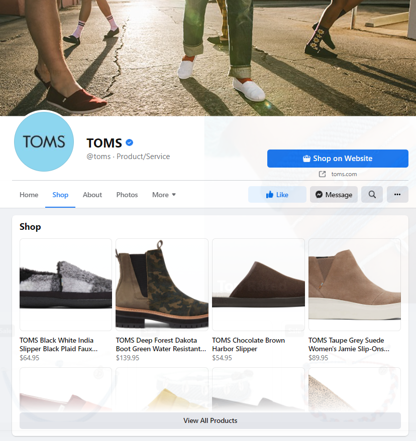 facebook shops desktop view