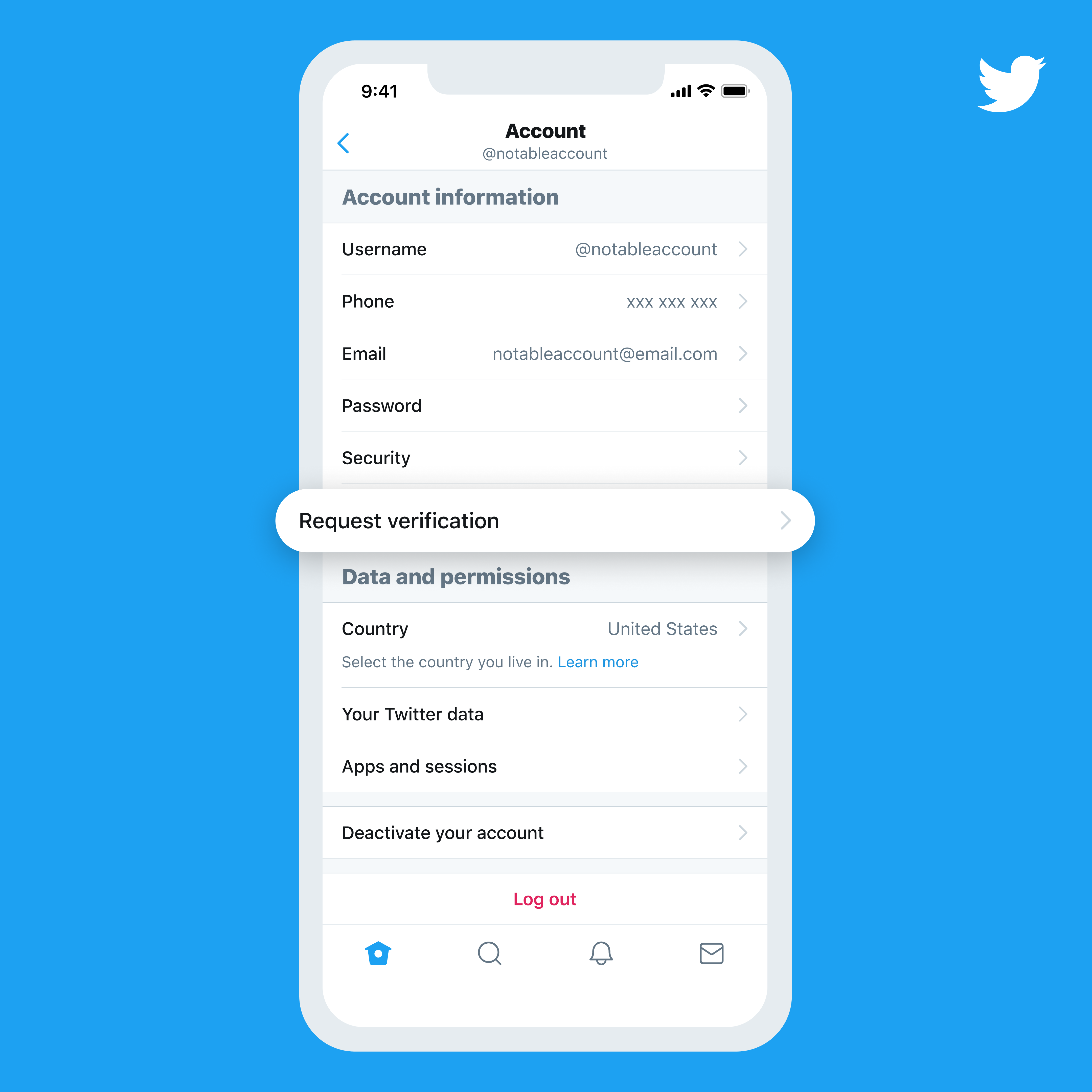 example of twitter verification option in mobile view