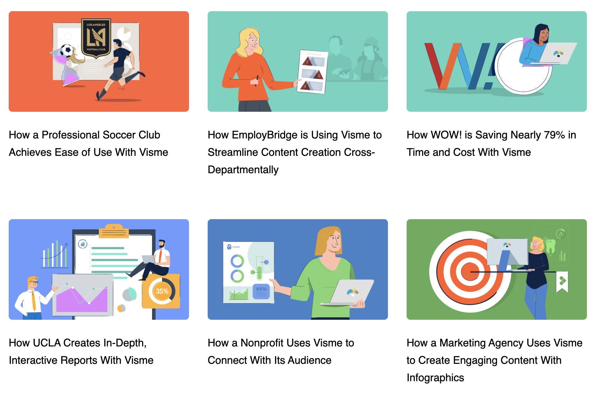 A screenshot of case studies shared on graphic design software Visme's blog.