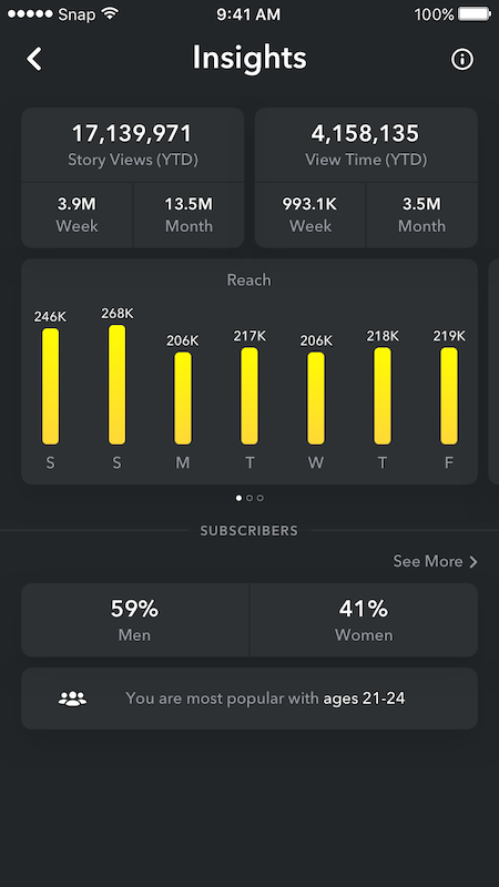 Screenshot of Snapchat Analytics Insights