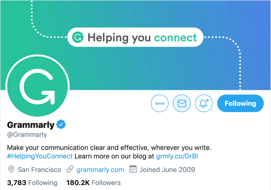 twitter traffic - add URLs to your profile like grammarly