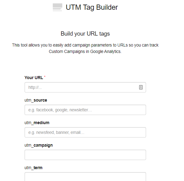 form fields on UTM tag builder