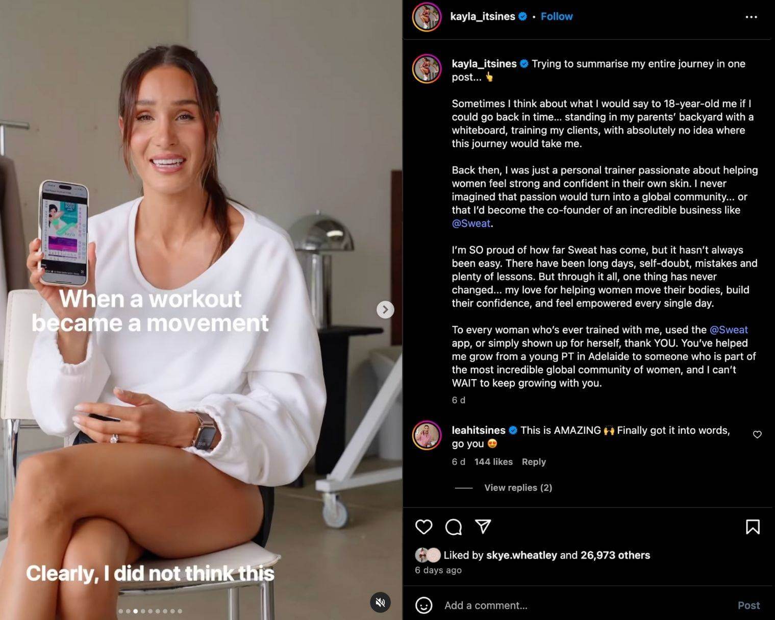 Kayla Itsines reflects on her social media journey with her Instagram followers